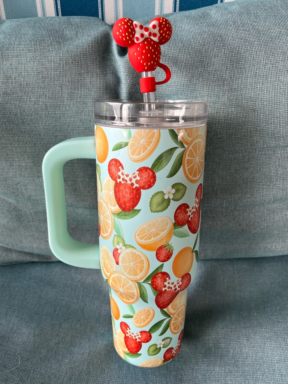 Minnie Mouse~Citrus & Strawberry Travel Tumbler with Red Straw Cover